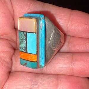 Navajo Multi-stone Inlay Sterling Silver Ring Signed